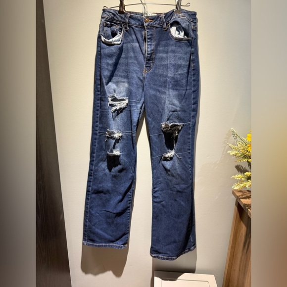 Wax Jean Women's Blue Distressed Boot Cut Jeans - Picture 1 of 9